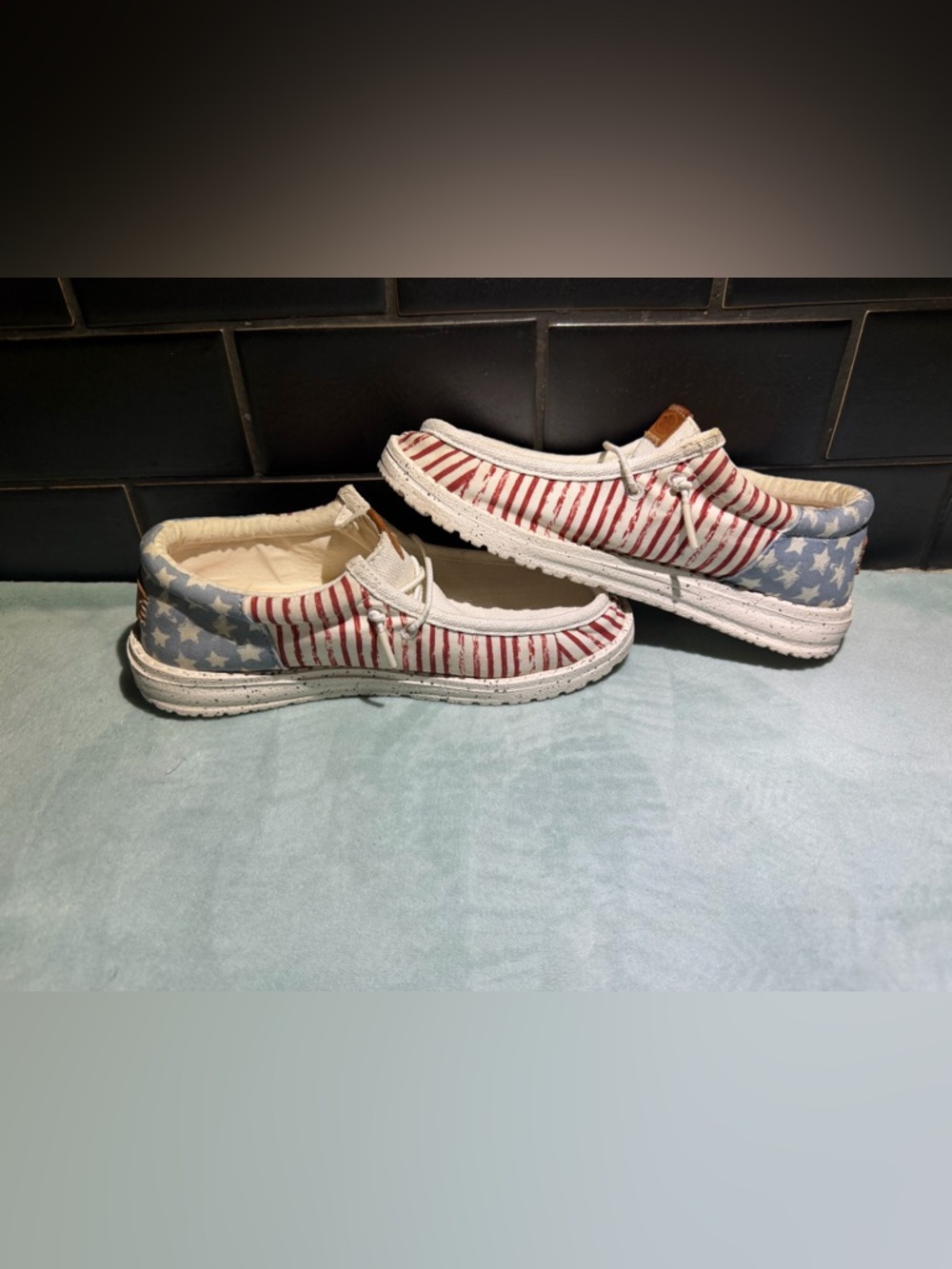 Hey Dude- Size J4- Casual Slip-On Sneakers - American Flag Print- Read
